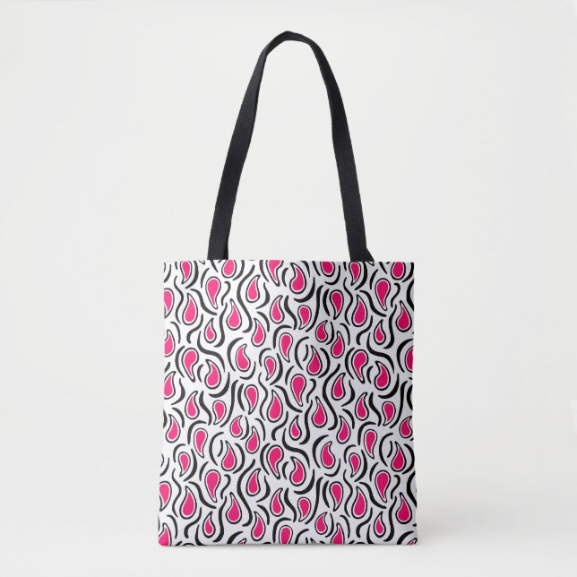 Tote Bag Paisley Abstrait 230523 - Neon Red, B&W (Devant)