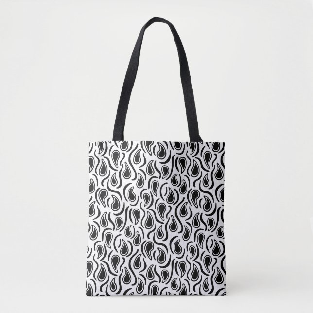Tote Bag Paisley Abstrait 230523 - Noir et blanc (Devant)