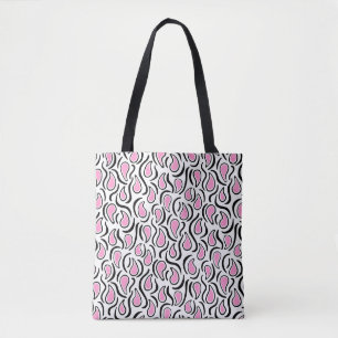 Tote Bag Paisley Abstrait 230523 - Rose, Noir et Blanc
