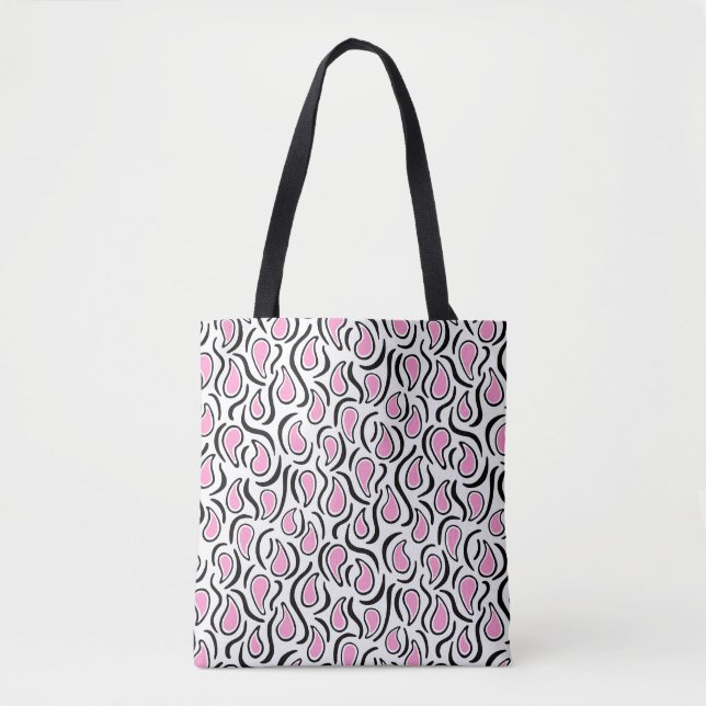 Tote Bag Paisley Abstrait 230523 - Rose, Noir et Blanc (Devant)