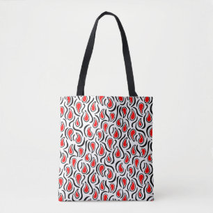 Tote Bag Paisley Abstrait 230523 - Rouge, noir et blanc