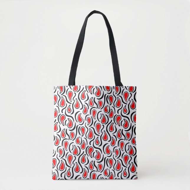 Tote Bag Paisley Abstrait 230523 - Rouge, noir et blanc (Devant)
