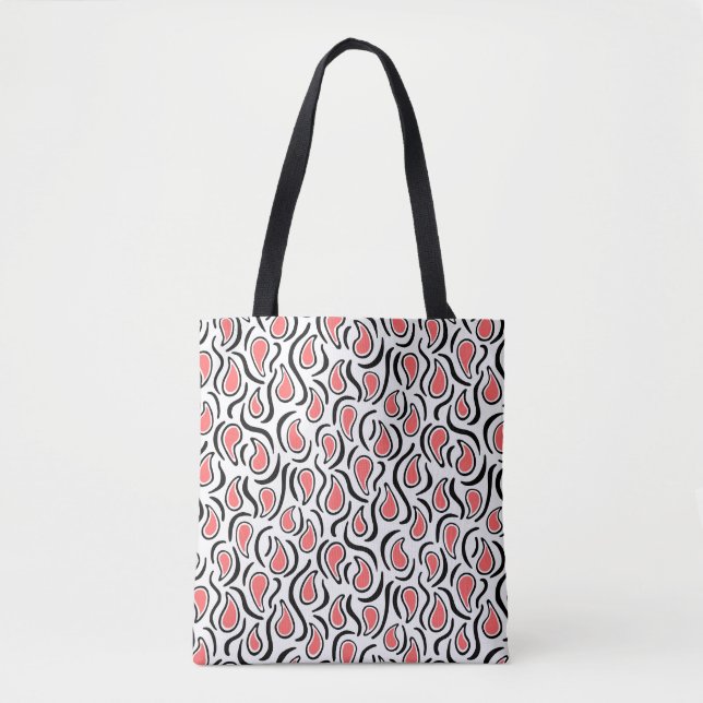 Tote Bag Paisley Abstrait 230523 - Tropical Pink, B&W (Devant)