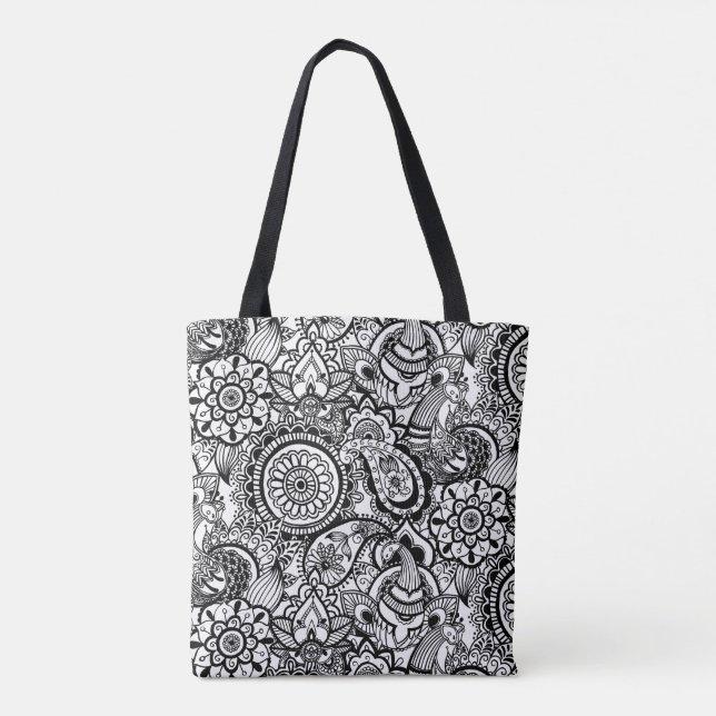 Tote Bag Paisley floral noir (Dos)