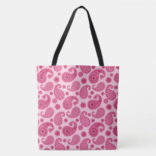 Tote Bag Paisley Motif, Pastel Coral Pink et Fuchsia