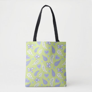 Tote Bag Paisley Purple et Lime Papillons et Coeurs