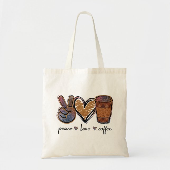 Tote Bag Paix, Amour, Café (Devant)