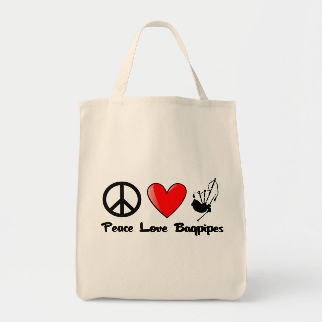 Tote Bag Paix, amour, cornemuses (Devant)