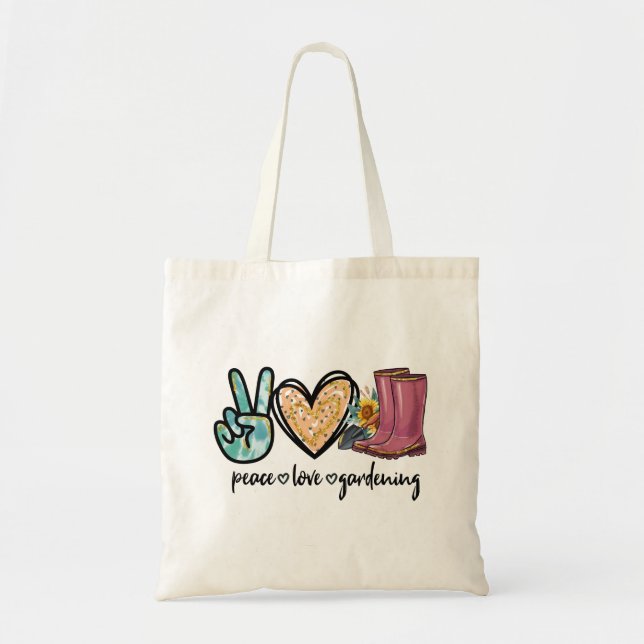 Tote Bag Paix, amour et jardinage (Devant)