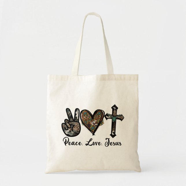 Tote Bag Paix, Amour, Jésus (Devant)