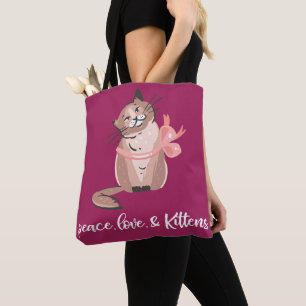 Tote Bag Paix, Amour, Kittens mignon Filles Rasberry Amoure