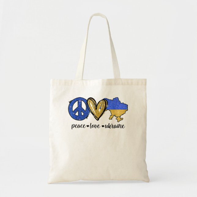 Tote Bag Paix, Amour, Ukraine drapeau ukrainien Je me tiens (Devant)