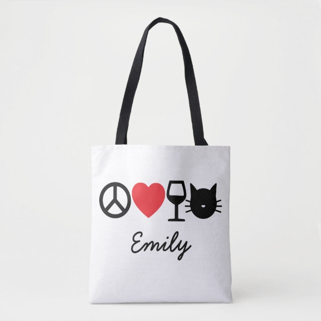 Tote Bag Paix, amour, vin et chats (Devant)