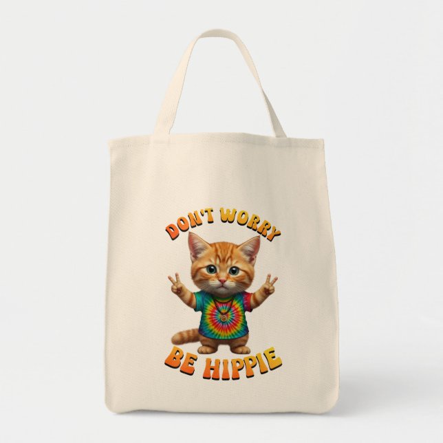 Tote Bag Paix Hippie Heureux Boho chaton minou chat  (Devant)