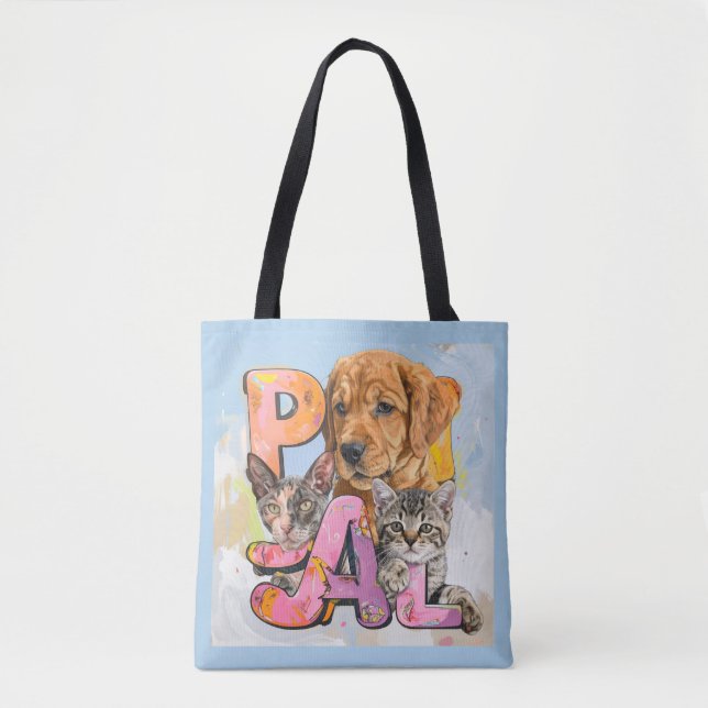 Tote Bag Pal Dog and Cats Plus Personalize Name  (Devant)