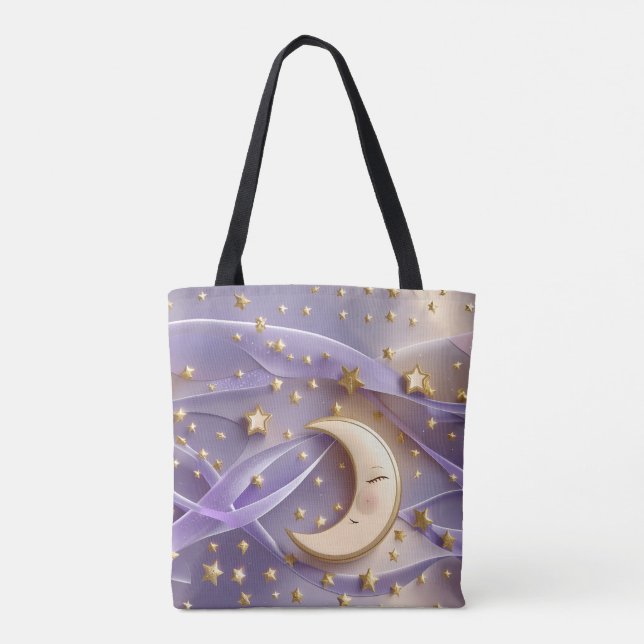 Tote Bag Pale Gold Lavender Moon Luxe Aesthetic (Dos)