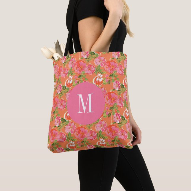 Tote Bag Palm Beach ornements de Noël Monogramme (De près)