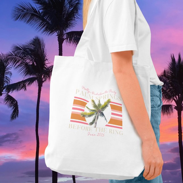 Tote Bag Palm Springs avant l'échange des anneaux – Enterre (Palm Springs before the Ring tote bag with modern serif font – perfect for bridal celebrations!)
