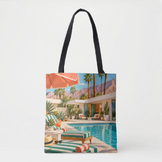 Tote Bag Palm Springs Poolside Retro Mid Century Modern Art