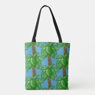 Tote Bag Palm Tree Beach Noix de coco Blue Ocean Sunshine