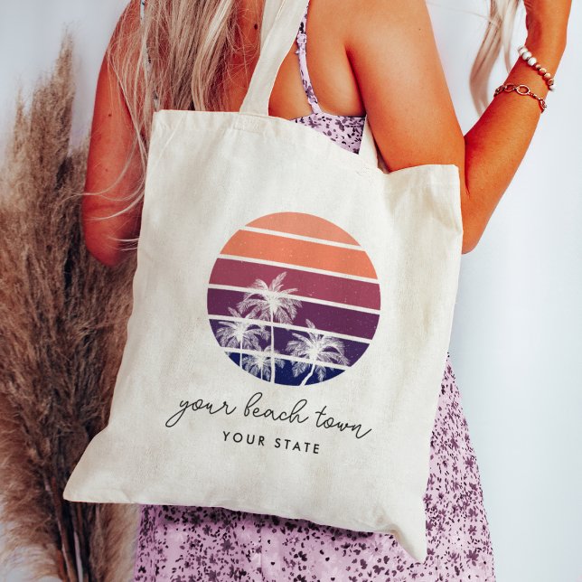 Tote Bag Palm Tree Sunset Personnalisé Ville & État (Créateur téléchargé)
