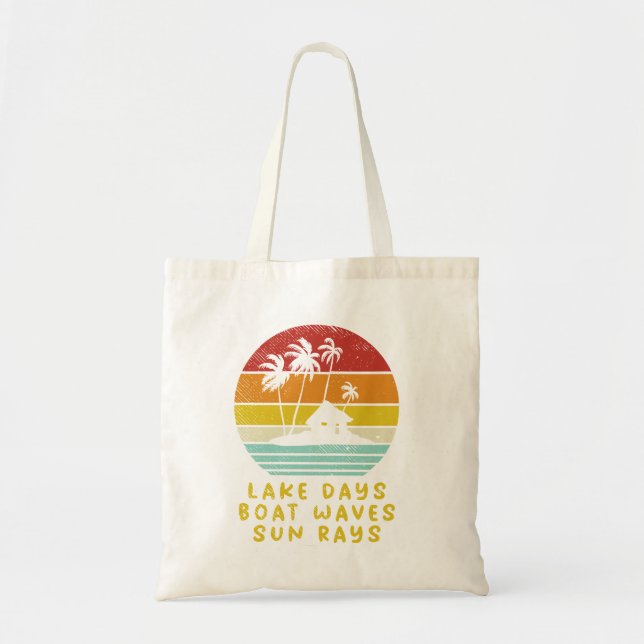 Tote Bag Palm Trees Beach Cabane Famille Vacances Rétro (Devant)