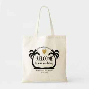 Tote Bag Palm Trees Gold Heart Destination Mariage Bienvenu