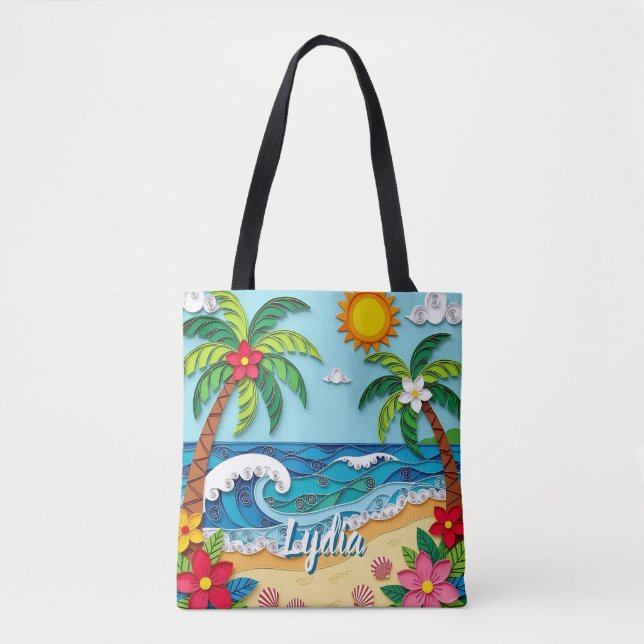 Tote Bag Palm Trees on the Beach Personalized (Devant)