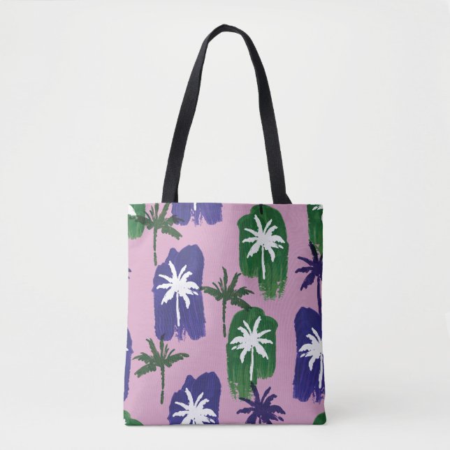 Tote Bag Palme peinte, Vert bleu marine. (Devant)