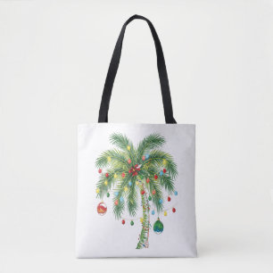 Tote Bag Palmier de Noël tropical avec lumières et ornam