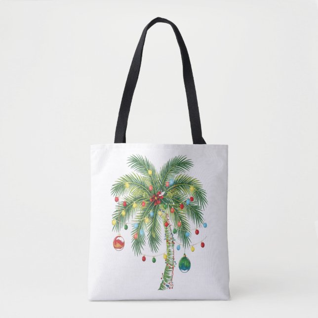 Tote Bag Palmier de Noël tropical avec lumières et ornam (Devant)