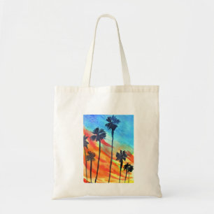 Tote Bag Palmier du coucher de soleil plage surf art