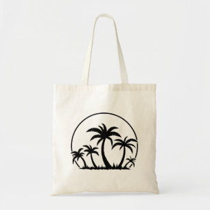 Tote Bag Palmier et coucher de soleil en noir