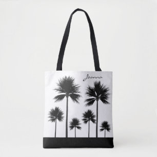 Tote Bag Palmier noir et blanc avec la plage Name