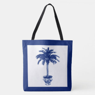 Tote Bag Palmier pointillé - bleu marine et blanc