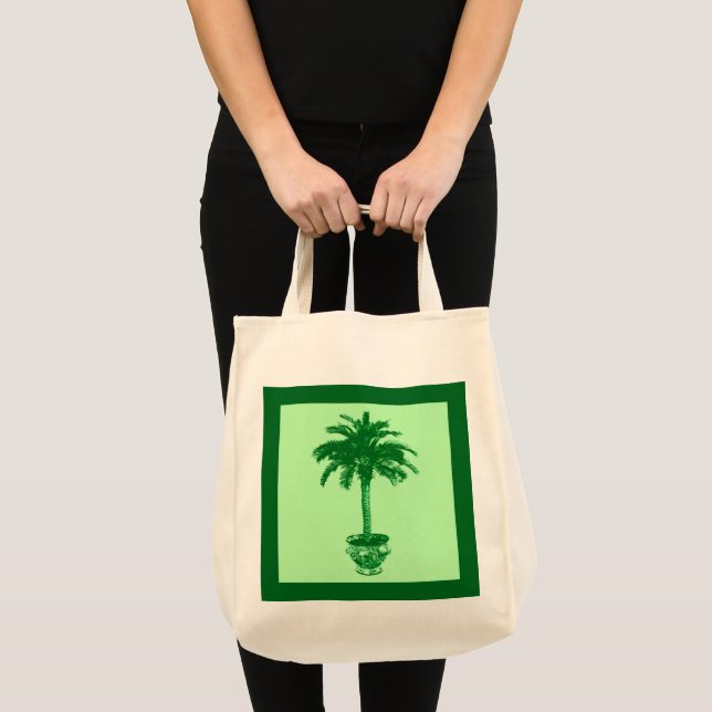 Tote Bag Palmier pointillé - émeraude et vert clair (Devant (produit))