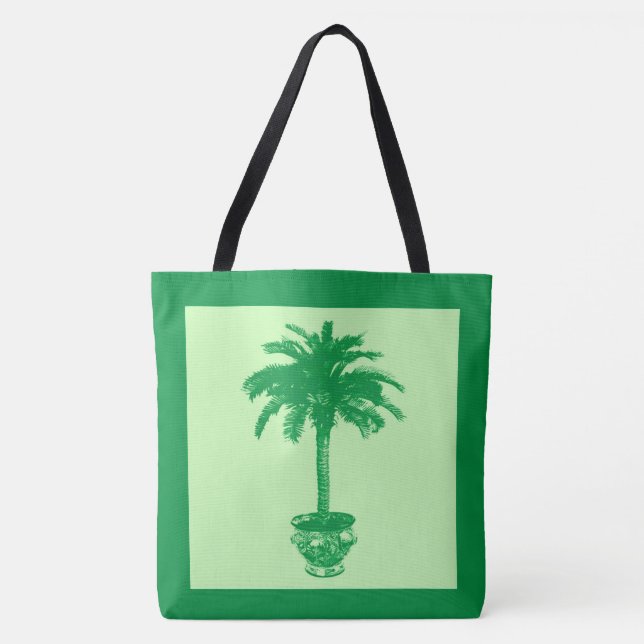 Tote Bag Palmier pointillé - émeraude et vert clair (Devant)