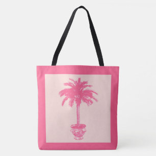 Tote Bag Palmier pointillé - nuances de corail rose