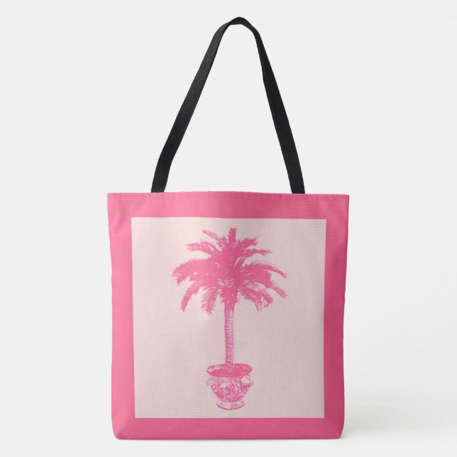 Tote Bag Palmier pointillé - nuances de corail rose (Devant)