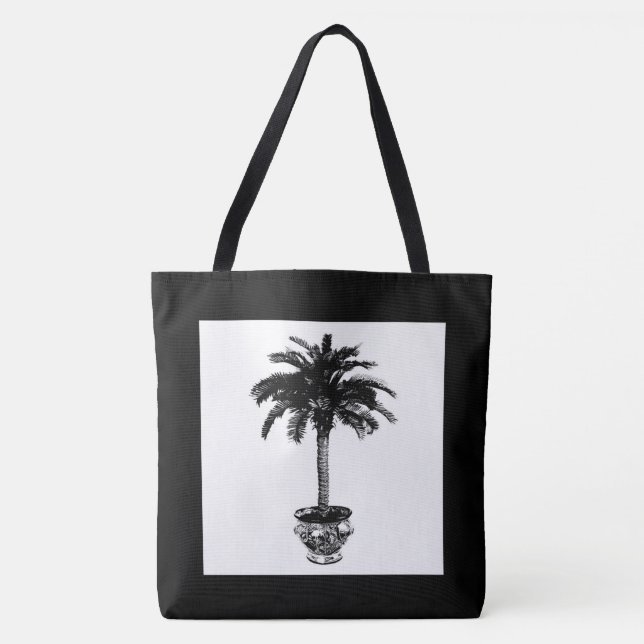 Tote Bag Palmier pointu - noir et blanc (Devant)