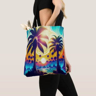 Tote Bag Palmier sarcelle et or