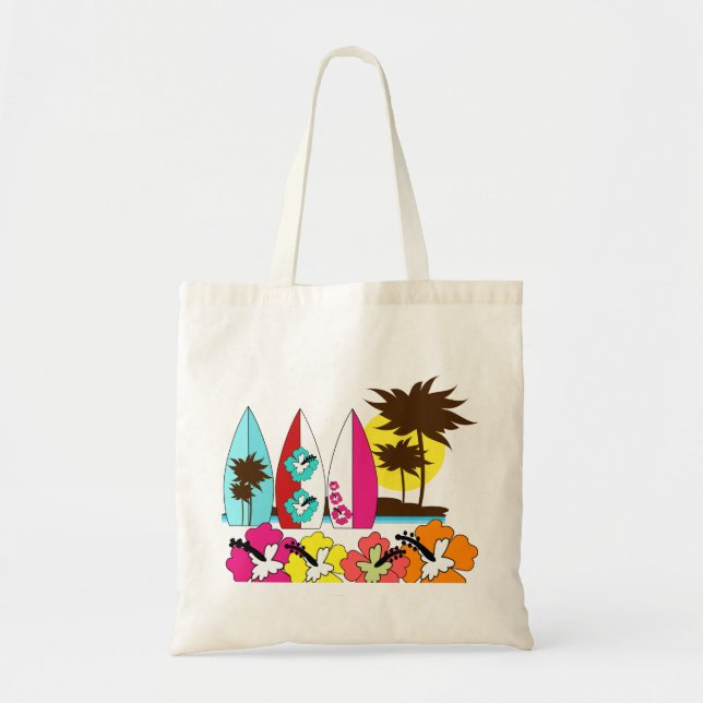 Tote Bag Palmier surfant de planches de surf de plage (Devant)