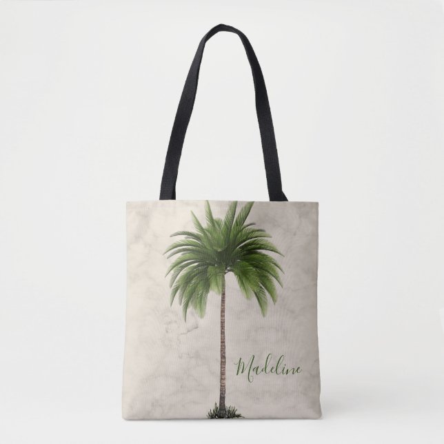 Tote Bag Palmier Tropical Marbre Champagne Élégant (Devant)