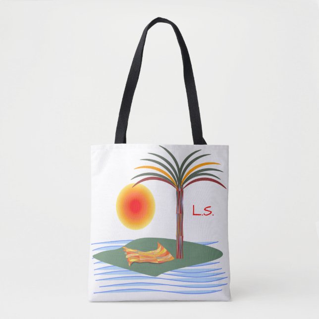 Tote Bag Palmier tropicale, soleil et vagues (Devant)