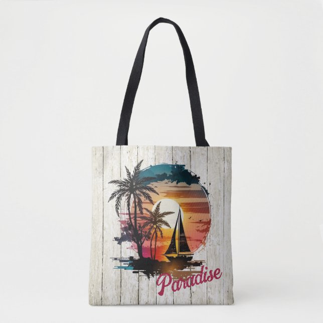 Tote Bag Palmiers à voile Tropical Rose Sunset (Devant)