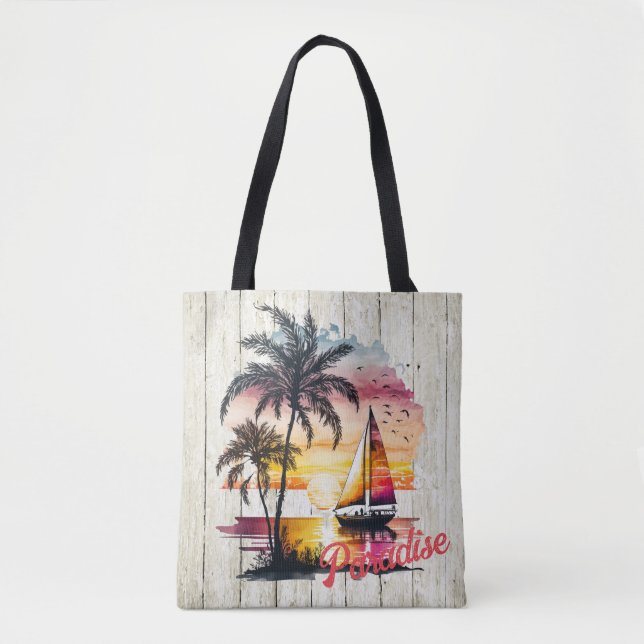 Tote Bag Palmiers à voilier Tropical Rose Sunset (Devant)