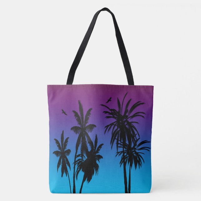 Tote Bag Palmiers de noir de brume de coucher du soleil du (Devant)
