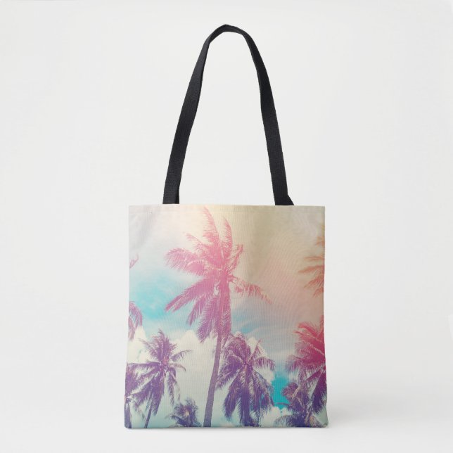 Tote Bag Palmiers en silhouette, coucher de soleil abstrait (Devant)