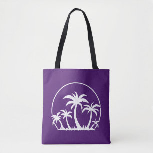 Tote Bag Palmiers et coucher de soleil en blanc