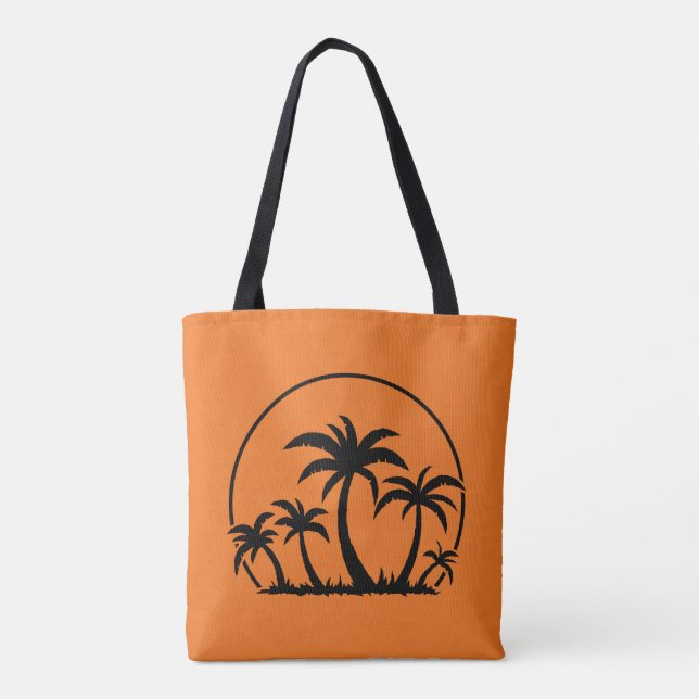 Tote Bag Palmiers et coucher de soleil en noir (Dos)